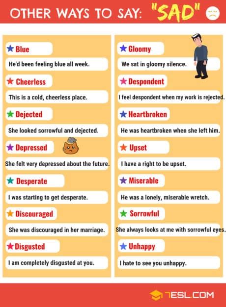 100 Synonyms for "Sad" | Another Word for “Sad” • 7ESL