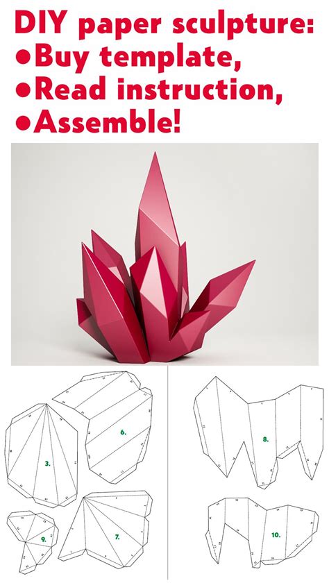 DIY Paper craft Crystal, 3D papercraft model, PDF template, low poly gem, jewel, make your own ...