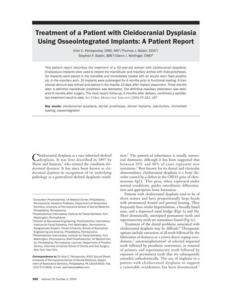 (PDF) Treatment of a patient with cleidocranial dysplasia using osseointegrated implants: A ...