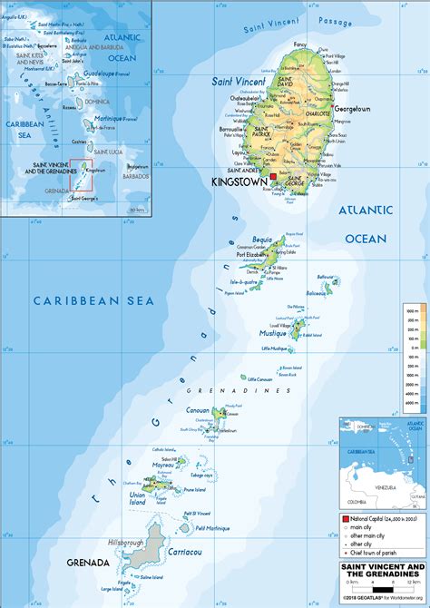 Large size Physical Map of Saint Vincent and the Grenadines - Worldometer