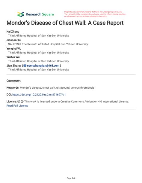 (PDF) Mondor's Disease of Chest Wall: A Case Report