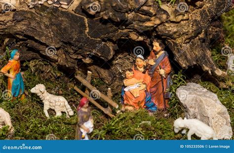 Statuettes Of Baby Jesus In The Traditional Nativity Scene Stock Photography | CartoonDealer.com ...