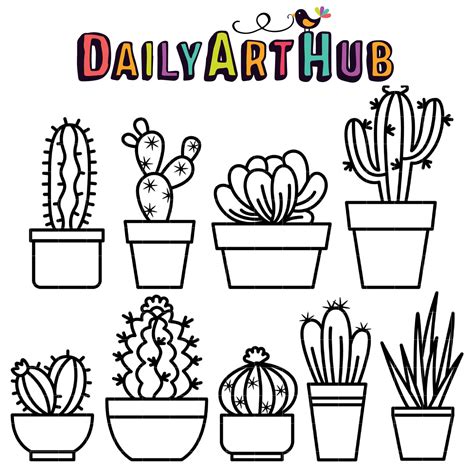 Free Black And White Cactus Clipart Outline