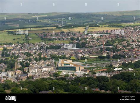 High angle townscape of Darwen, Lancashire. View north-east taken Stock Photo, Royalty Free ...