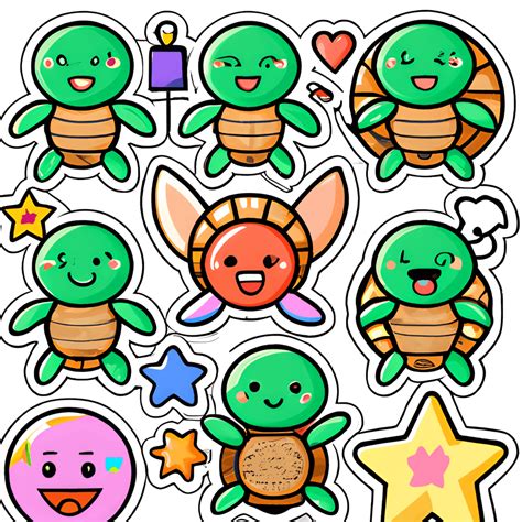 Cute Kawaii Turtle Cartoon Stickers · Creative Fabrica