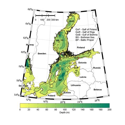 Baltic Sea bathymetry (Seifert et al., 1995), smoothed with 6 km ...