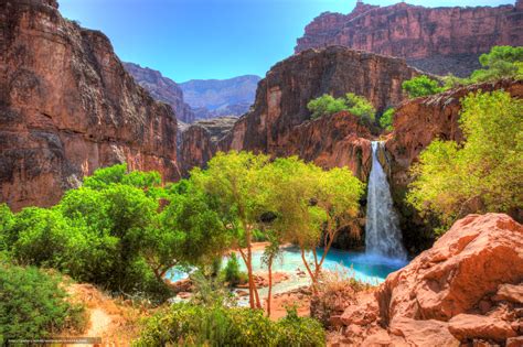 Download wallpaper Havasu Falls, Grand Canyon, Arizona, USA free desktop wallpaper in the ...