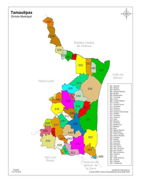 Mapa de Tamaulipas a colores con nombres - Mapas de México para descargar