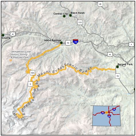 Mount Evans Scenic Byway map