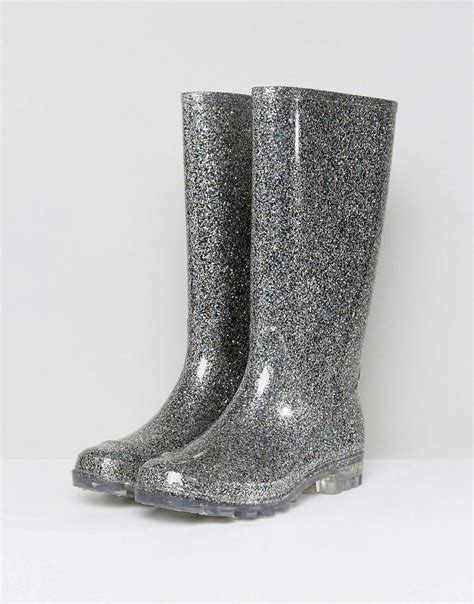 ASOS Denim Asos Glow Glitter Light Up Wellies in Silver (Metallic) - Lyst