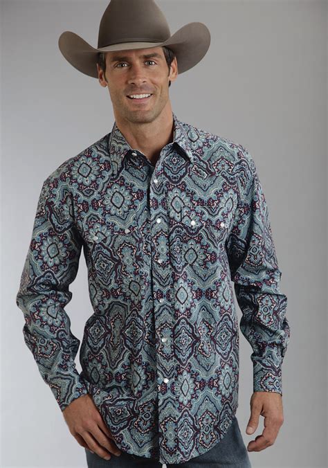 Stetson® Mens Purple & Turquoise Paisley Long Sleeve Pearl Snap Cowboy ...