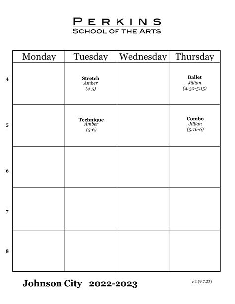 Schedule — Perkins School of the Arts