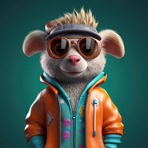 Premium Photo | 3D animal cartoon funny wearing clothes with studio ...