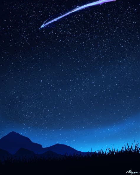 Shooting Star Night Time Scenery - Calming Anime Nature Scene | Stars at night, Sky aesthetic ...