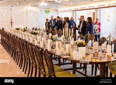 Great Britain, Scotland, Edinburgh, Leith, The Royal Yacht Britannia Museum, Banquet Room Stock ...