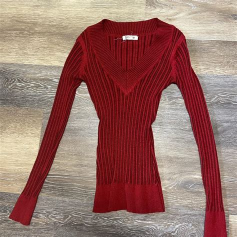 vintage red v-neck sweater size small brand... - Depop