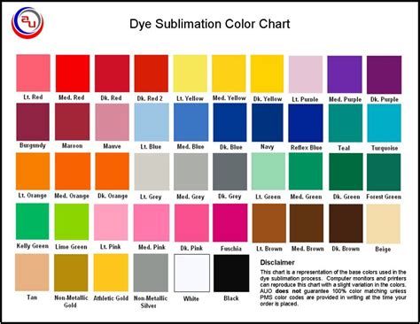 Printable Sublimation Color Chart