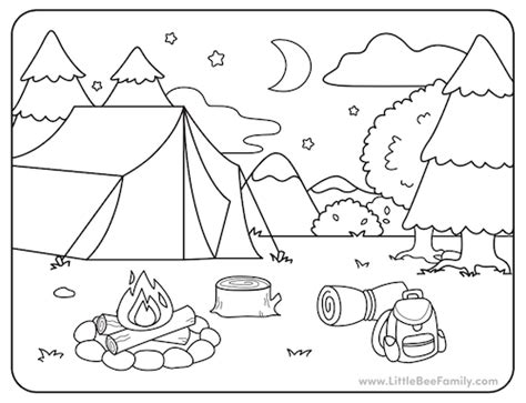 Camping Coloring Page - Little Bee Family