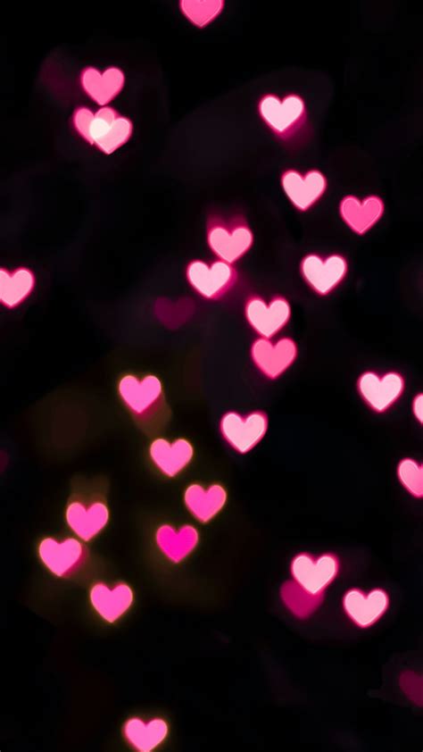 Pink hearts Wallpaper 4K, Illuminated, Black background