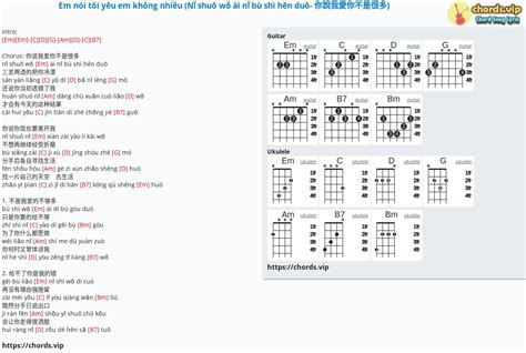 Chord: Em nói tôi yêu em không nhiều (Nǐ shuō wǒ ài nǐ bù shì hěn duō- 你說我愛你不是很多) - tab, song ...