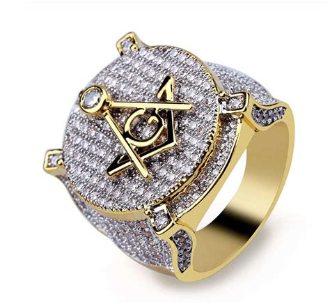 Freemason Simulated Diamond Ring Gold Tone Freemason Ring Masonic Hip ...