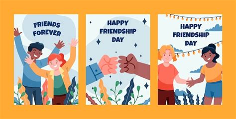 Free Vector | Flat greeting cards collection for international friendship day celebration