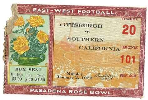 1933 Rose Bowl Game ticket stub Pittsburgh USC | Rose bowl game, Game ...