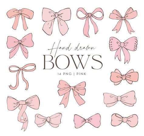 Bow Clip Art Pink Bows Hand Drawn Bow Clip Art Ribbon Clip - Etsy