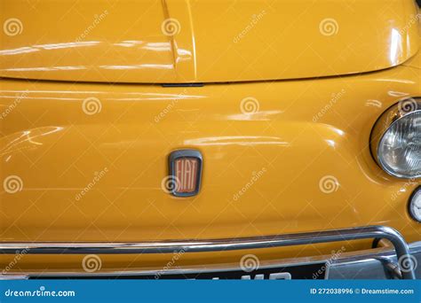 Fiat 500 Yellow Vintage Model Old Timer Car Sixties Logo Brand and Text ...