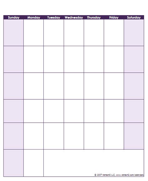 Blank Calendar Template - Free Printable Blank Calendars by Vertex42