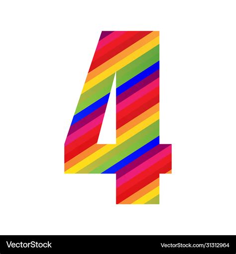 4 number rainbow style numeral digit colorful Vector Image