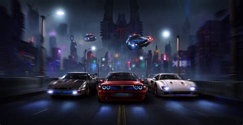 Car Flying Car Cyberpunk Racer Motion Blur Night Police City Street ...