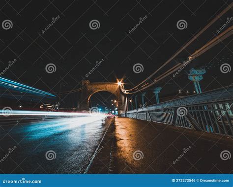 Bridge at Night with Vehicles Light Trails Stock Photo - Image of ...