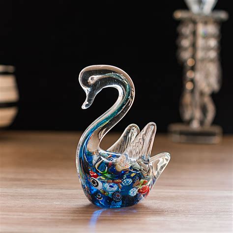 Longwin Hand Blown Glass Kaleidoscope Goose Statue Collection, Glass Animal Sculpture Suitable ...