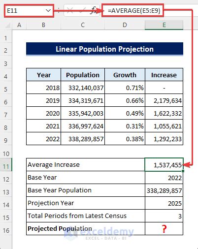 Population Projection Formula in Excel (3 Applications)