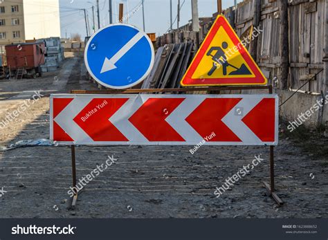 Work Progress Roadworks Road Signs Men Stock Photo 1623888652 ...