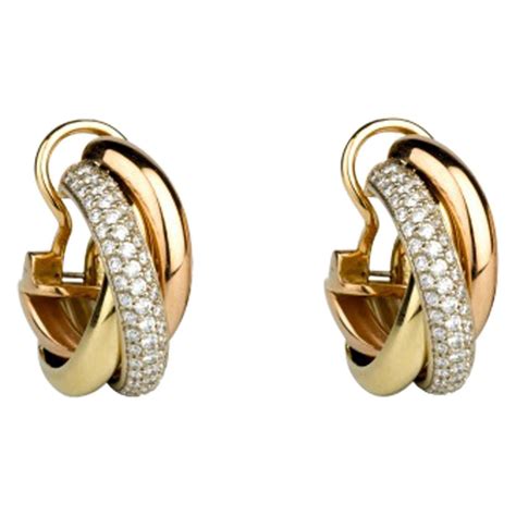 Cartier Trinity de Cartier Three Row Diamond Gold Hoop Earrings For ...