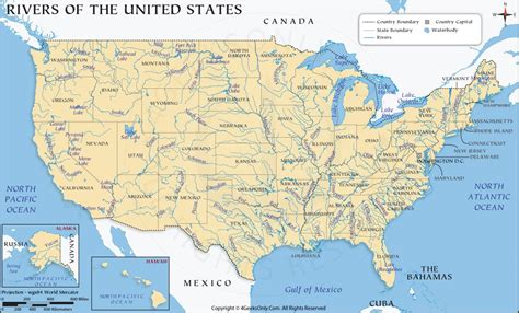 US Rivers Map, United States Map showing Rivers