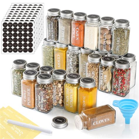 AOZITA 36 Pcs Glass Spice Jars with Spice Labels - 4oz Empty Square ...