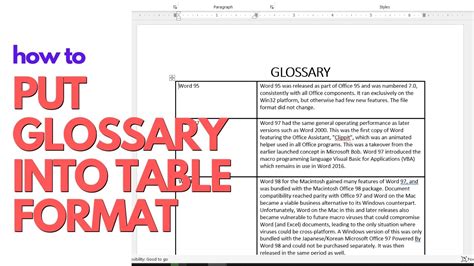 HOW TO PUT GLOSSARY INTO TABLE FORMAT OR INTO A TABLE in Microsoft Word ...