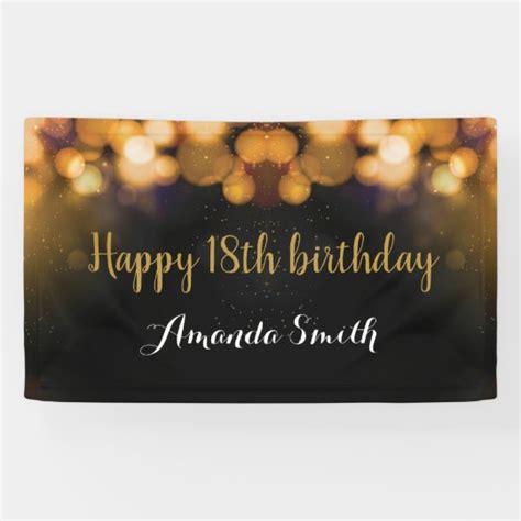 Happy 18th Birthday Banner. Black and Gold Glitter Banner | Zazzle.com