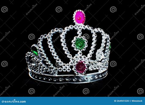 Princess Silver Tiara with Colorful Stones Isolated on a Black ...