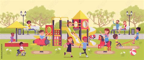 Cartoon Kids Playing On A Playground