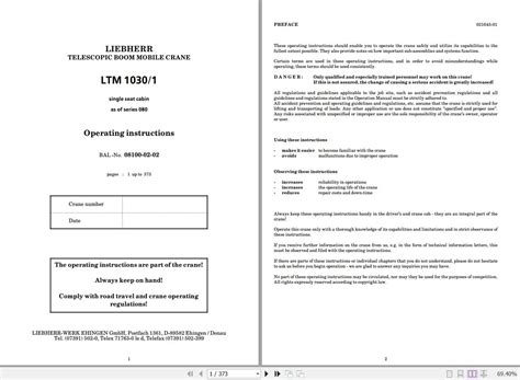 Liebherr Mobile Crane LTM 1030-1 Operating Instructions