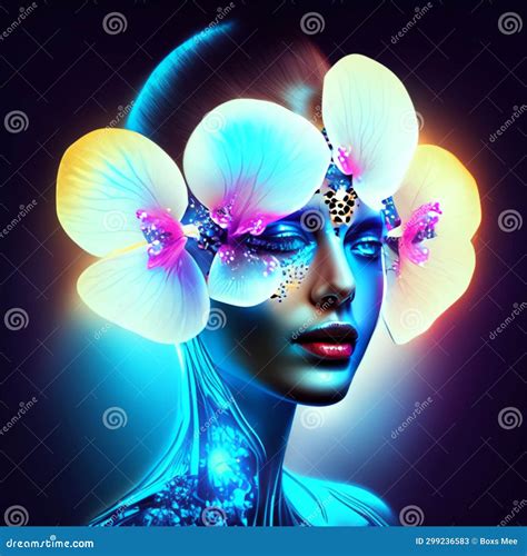 3d Illustration of a Beautiful Woman with Orchids in Her Hair Generative AI Stock Illustration ...