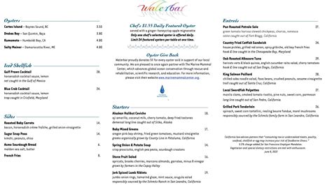 Waterbar San Francisco, CA Menu (Updated: December 2023)