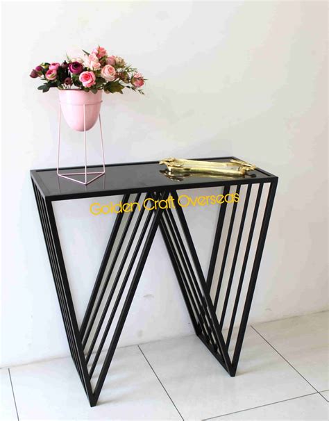 Zed Black Console Table with black glass top iron made powder coated finish