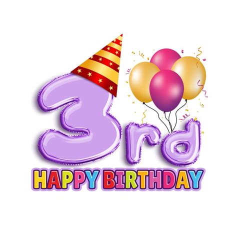 3rd Happy Birthday In 3d Text Design Vector, 3rd Birthday, 3rd Birthday Vector, Birthday PNG and ...