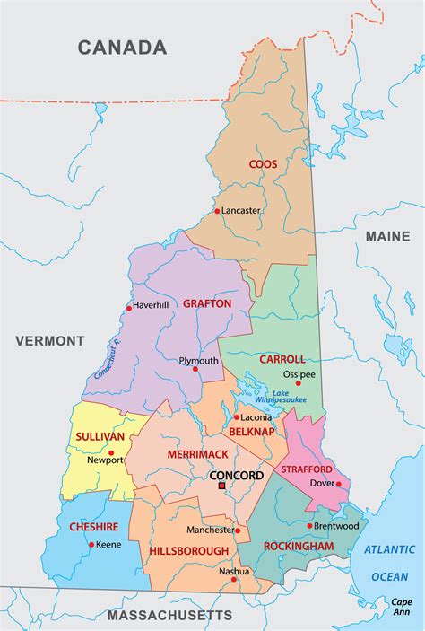 New Hampshire Counties Map | Mappr