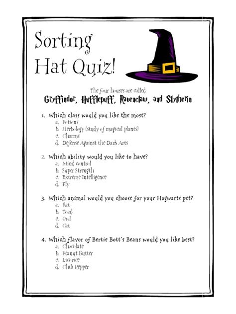 Printable Sorting Hat Quiz - Printable Blank World